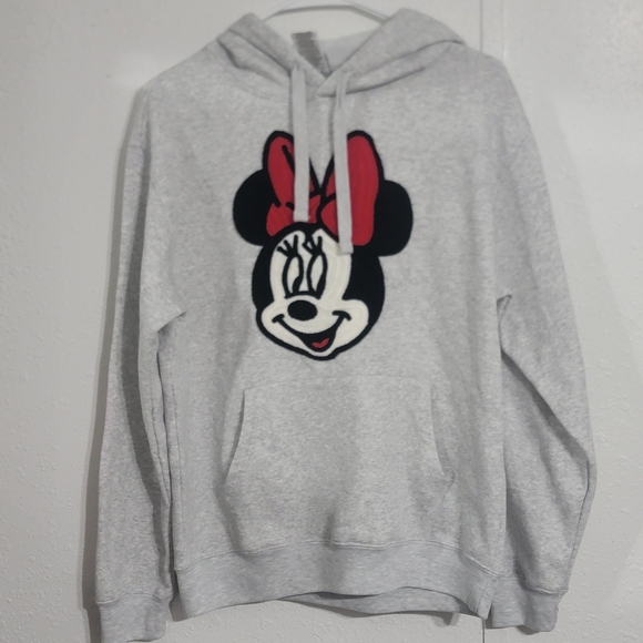 Disney Jackets & Blazers - Disney • Heather Gray Minnie Mouse Embroidered Face Hooded Sweatshirt